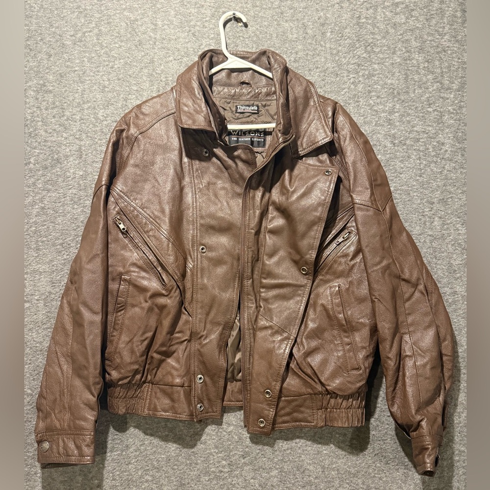 Wilsons Vtg Leather Bomber Jacket Mens Medium brown full zip Thinsulate heavy